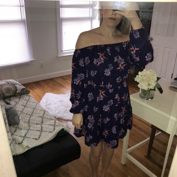 Off the shoulder navy and floral dress - Picture 3 of 3